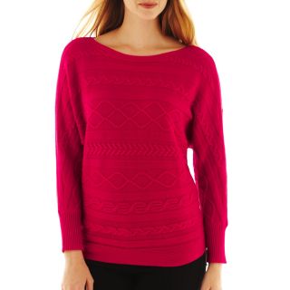 LIZ CLAIBORNE Long Sleeve Cable Sweater   Talls, Rose Multi #, Womens