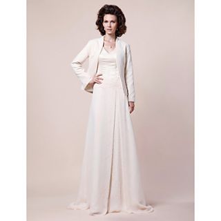 A line V neck Sweep/Brush Train Chiffon Mother of the Bride Dress With A Wrap