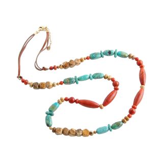 Art Smith by BARSE Leather & Mixed Gemstone Long Necklace, Womens