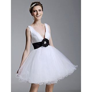 Ball Gown V neck Short/Mini Tulle Over Satin Cocktail/Prom Dress