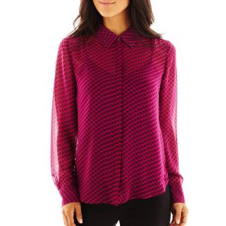 LIZ CLAIBORNE Long Sleeve Button Front Blouse with Cami, Dark Cherry