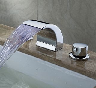 LED Waterfall Contemporary Widespread Bathroom Sink Faucet (Chrome Finish)
