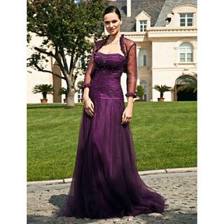 A line Strapless Floor length Tulle Mother of the Bride Dress With A Wrap
