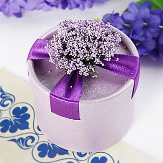 Round Purple Favor Box With Flowers And Ribbon (Set of 12)