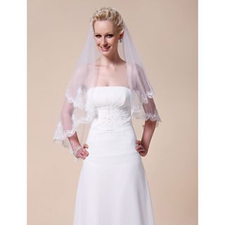 Beautiful Two tier Fingertip Length Wedding Veil With Lace Applique Edge