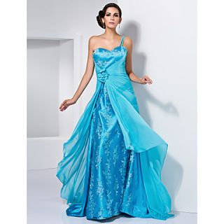 A line One Shoulder Sweetheart Chiffon Over Stretch Satin Evening/Prom Dress
