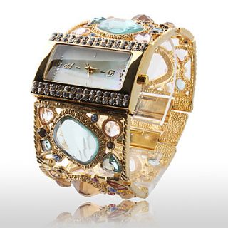 Amazing Womens Golden Bracelet Watch with Graceful Multi Color Diamond Decoration