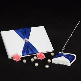 Splendor Wedding Guest Book and Pen Set With Royal Blue Sash