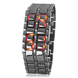 Unisex Red LED Digital Lava Style Black Steel Band Wrist Watch