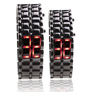 Black Metal Strip Digital Lava Style Iron Sport Couple Red LED Faceless Wrist Watch