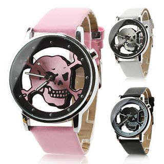 Unisex Quartz Analog Hollow Skull Style Dial PU Band Wrist Watch (Assorted Colors)