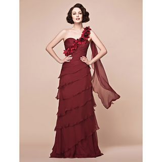 A line One Shoulder Floor length Chiffon Mother of the Bride Dress