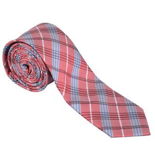 Vance Mens Red/blue Plaid Print Silk Touch Microfiber Skinny Tie