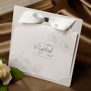 Delicate Poppy Print Wedding Invitation With Ribbon (Set of 50)