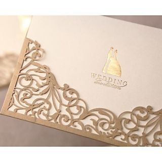 Gorgeous Lace Cut out Wedding Invitation In Gold (Set of 50)