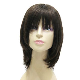 Capless Medium Long Black Silky Straight 100% Human Hair Wig