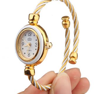 Womens Steel Wire Style Quartz Analog Bracelet Watch (Gold)