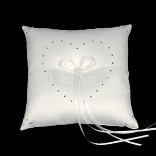 Luxurious Wedding Ring Pillow In White Satin With Rhinestones