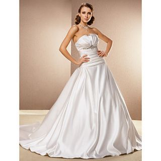 Ball Gown Strapless Cathedral Train Satin Wedding Dress