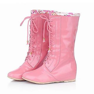 Patent Leather Low Heel Mid calf boots/Lace ups With Lace up Honeymoon Shoes (More Colors)