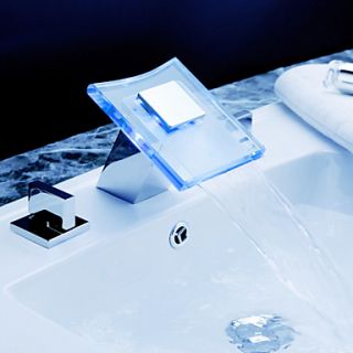 Contemporary Color Changing LED Waterfall Widespread Bathroom Sink Faucet