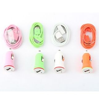 Colorful Car Charger USB Cable for iPhone iPod (Assorted Colors, Apple 30 pin, 5V 1A)
