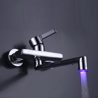 Chrome Finish Brass Kitchen Faucet with Color Changing LED Light (Wall Mount)