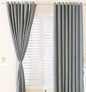(One Pair) Grey Blue Solid Chenille Energy Saving Curtain