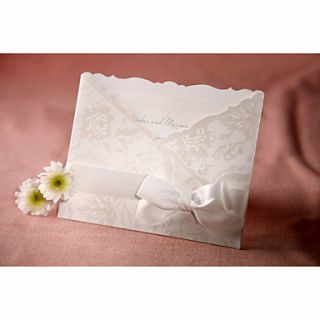 Personalized Flora Style Tri folded Wedding Invitation With White Bow (Set of 50)