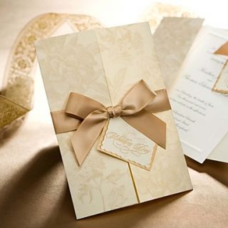 Gold Floral Style Tri folded Wedding Invitation (Set of 50)