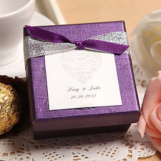 Personalized Purple Favor Box With Double Bow (Set of 24)