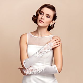 Satin With Embroidery Bridal Fingerless Elbow Length Gloves