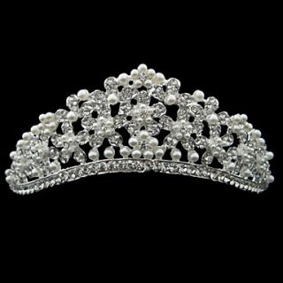 Stylish Silver Alloy Rhinestone And Pearl Bridal Tiara
