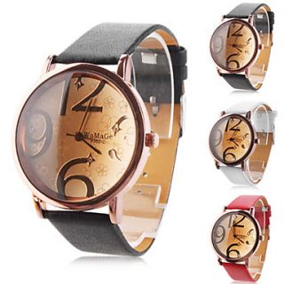 Unisex Big Numbers Dial PU Band Quartz Analog Wrist Watch (Assorted Colors)