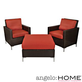 Angelohome Napa Springs Tulip Red 3 Piece Set Indoor/outdoor Resin Wicker (Tulip RedMaterials Aluminum, resin wicker, polyesterFinish Dark brownCushions includedWeather resistantDimensions Chair 33 inches high x 28.5 inches wide x 30 inches deepSeat