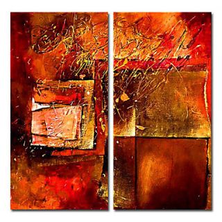 Hand painted Abstract Oil Painting with Stretched Frame   Set of 2