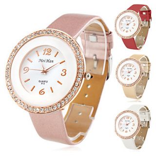 Womens Gold Crystal Case PU Band Quartz Wrist Watch (Assorted Colors)