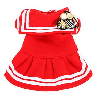 Navy Style Dress with Pin Badge for Dogs (XS XL, Red)