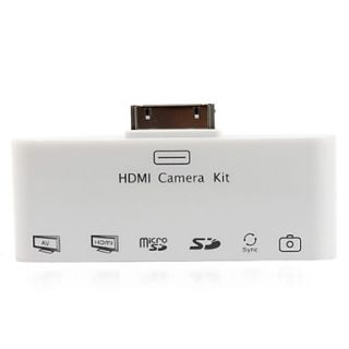 HDMI AV SD/TF Card Reader Camera Connection Kit USB Card Reader for iPad 2 New iPad (White)
