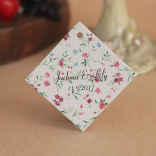 Personalized Rhombus Favor Tag   Blue And Red Flowers (Set of 30)