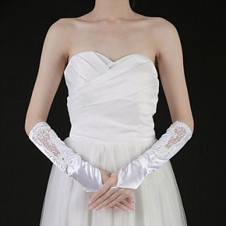 Elegant Satin Fingertips Elbow Length Bridal Gloves With Appliques (More Colors)