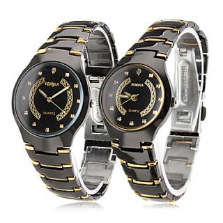 Couples Black Gold Alloy Quartz Analog Wrist Watches (1 Pair)