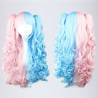 Lolita Curly Wig Inspired by Pink and Blue Mixed Color Ponytail 70cm Sweet