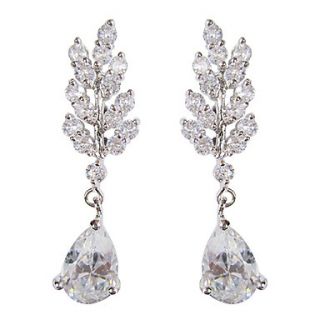 Gorgeous White Platinum Plated With Drops Shape Cubic Zirconia Earrings