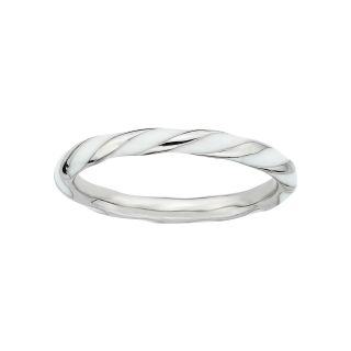 ONLINE ONLY   Sterling Silver White Enamel Twist Ring, Womens
