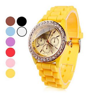 Womens Gold Diamante Case Silicone Band Quartz Analog Wrist Watch (Assorted Colors)