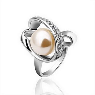 Gorgeous 18K Gold Big Pearl Crystal Fashion Ring