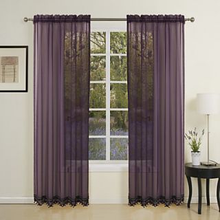 (One Pair) Classic Elegant Solid Sheer Curtain With Beads