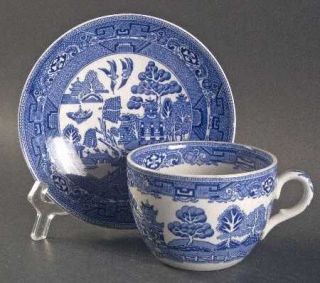 Ridgway (Ridgways) Willow Blue (Old,Diamondstmp) Flat Cup & Saucer Set, Fine Chi