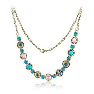 Colorful Rhinestone In Gold Alloy Necklace